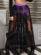 Lace Floral Long Maxi Skirt Solid Mesh Built-in Shorts Skirt image 6