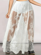 Lace Floral Long Maxi Skirt Solid Mesh Built-in Shorts Skirt image 1