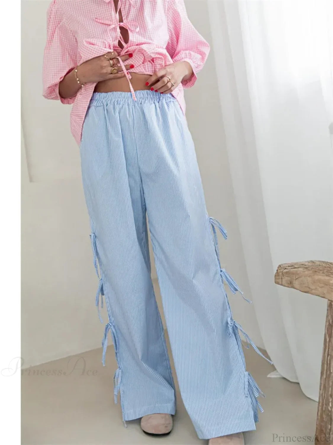 Lace Floral See-Through Elastic Waist Wide Leg Pant image 1