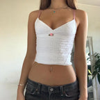 Lace Floral Spaghetti Strap Backless Grunge Crop Top image 3