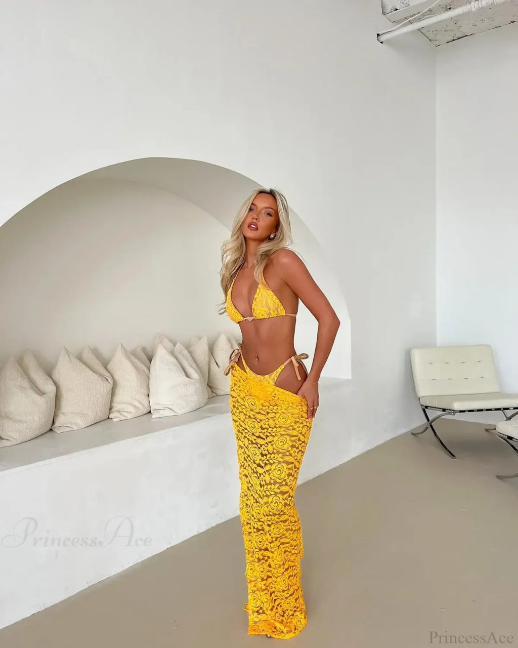 Lace Halter Skirt Three Piece Swimsuit image 5