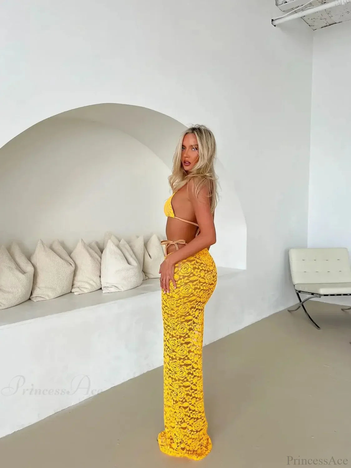 Lace Halter Skirt Three Piece Swimsuit image 3