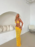 Lace Halter Skirt Three Piece Swimsuit image 1