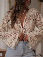 Lace Hollow Out Casual Blouse image 2