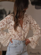 Lace Hollow Out Casual Blouse image 1