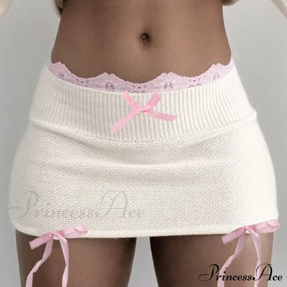 Lace Knitted Bow Fairycore Graceful Balletcore Micro Mini Skirt image 1