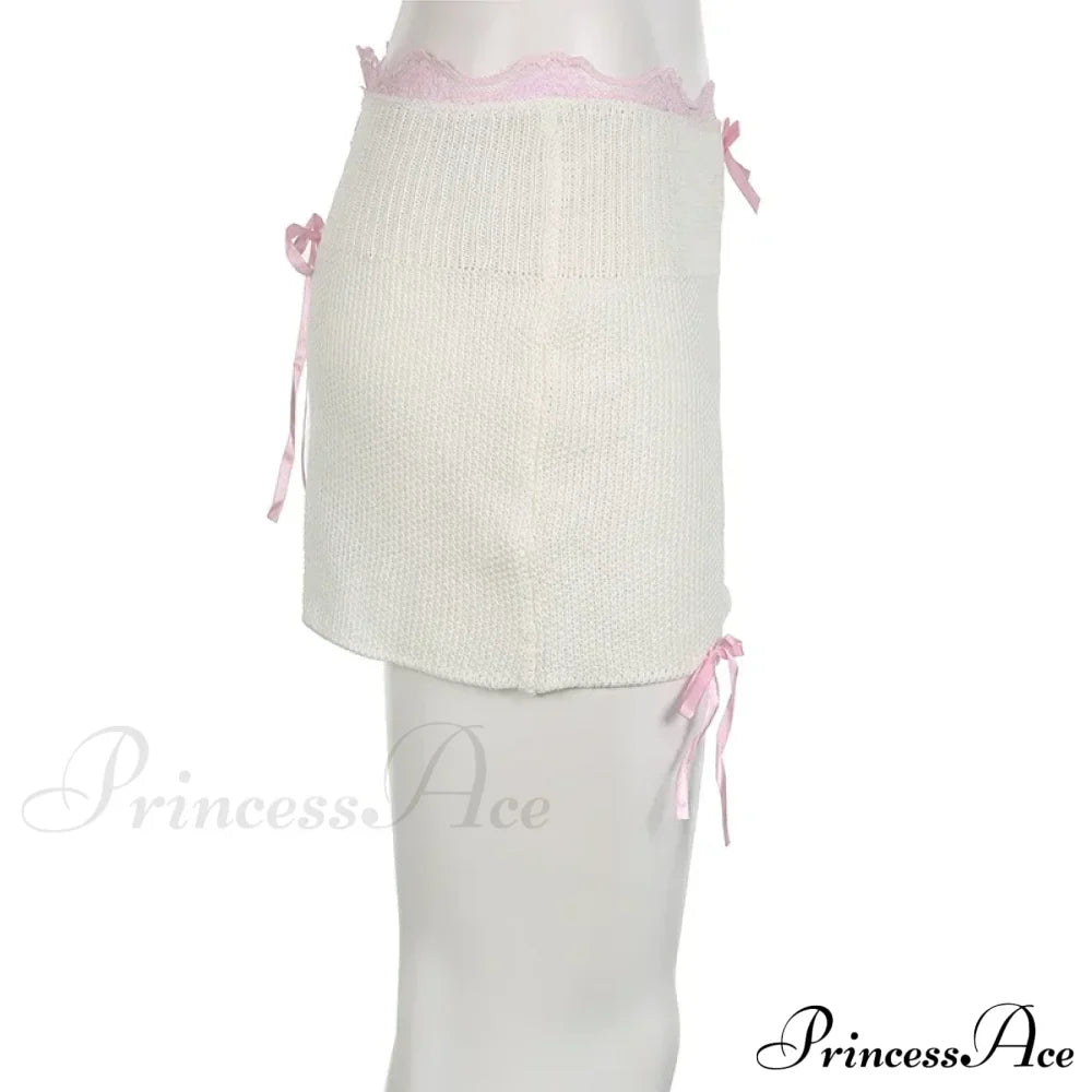 Lace Knitted Bow Fairycore Graceful Balletcore Micro Mini Skirt image 4