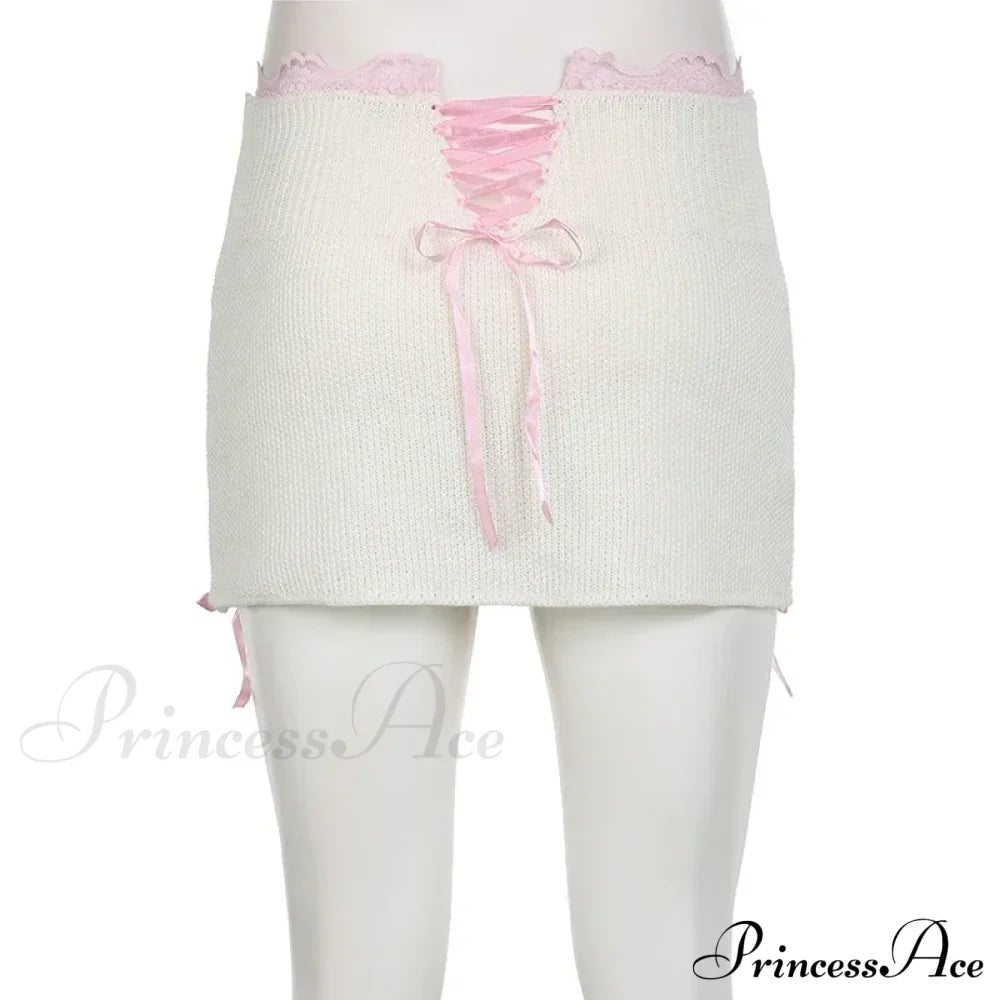 Lace Knitted Bow Fairycore Graceful Balletcore Micro Mini Skirt image 5