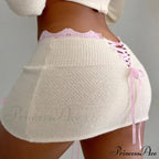 Lace Knitted Bow Fairycore Graceful Balletcore Micro Mini Skirt image 2