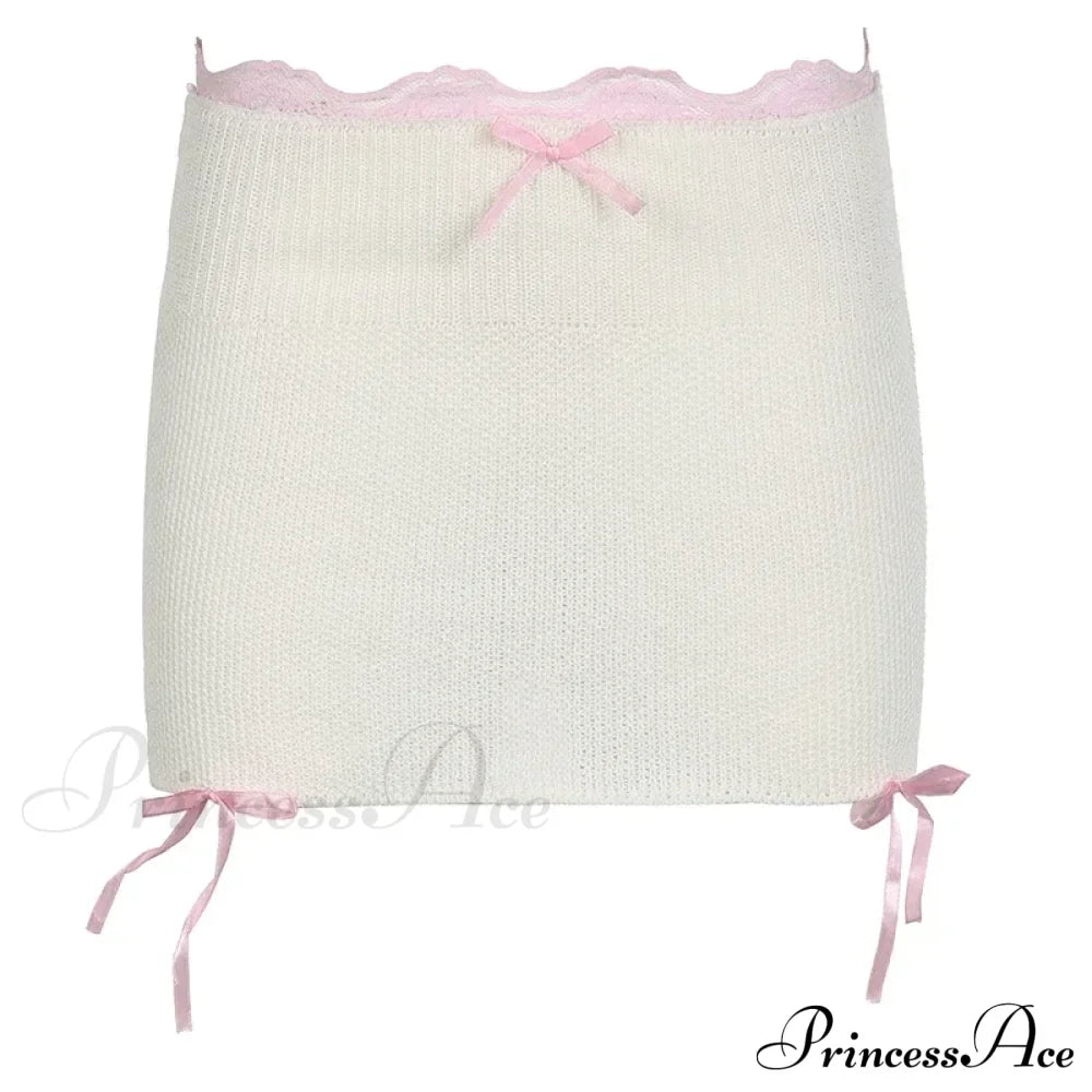 Lace Knitted Bow Fairycore Graceful Balletcore Micro Mini Skirt image 3