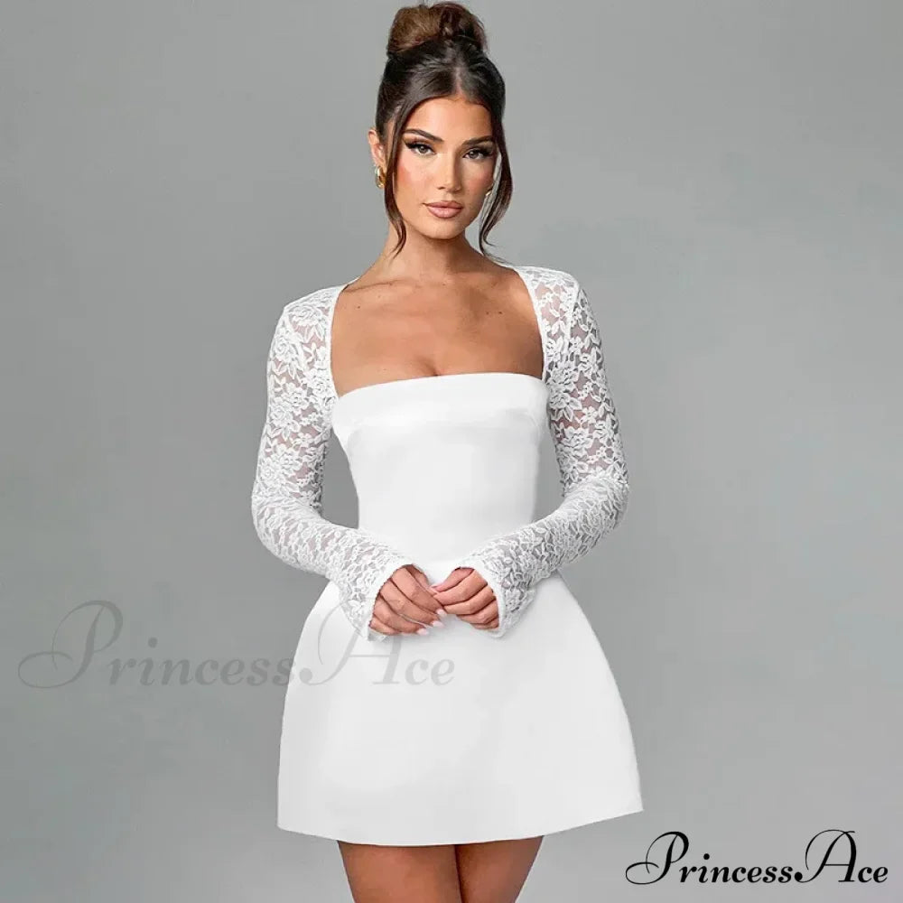 Lace Long Stylish Sleeve Mini Dress image 4