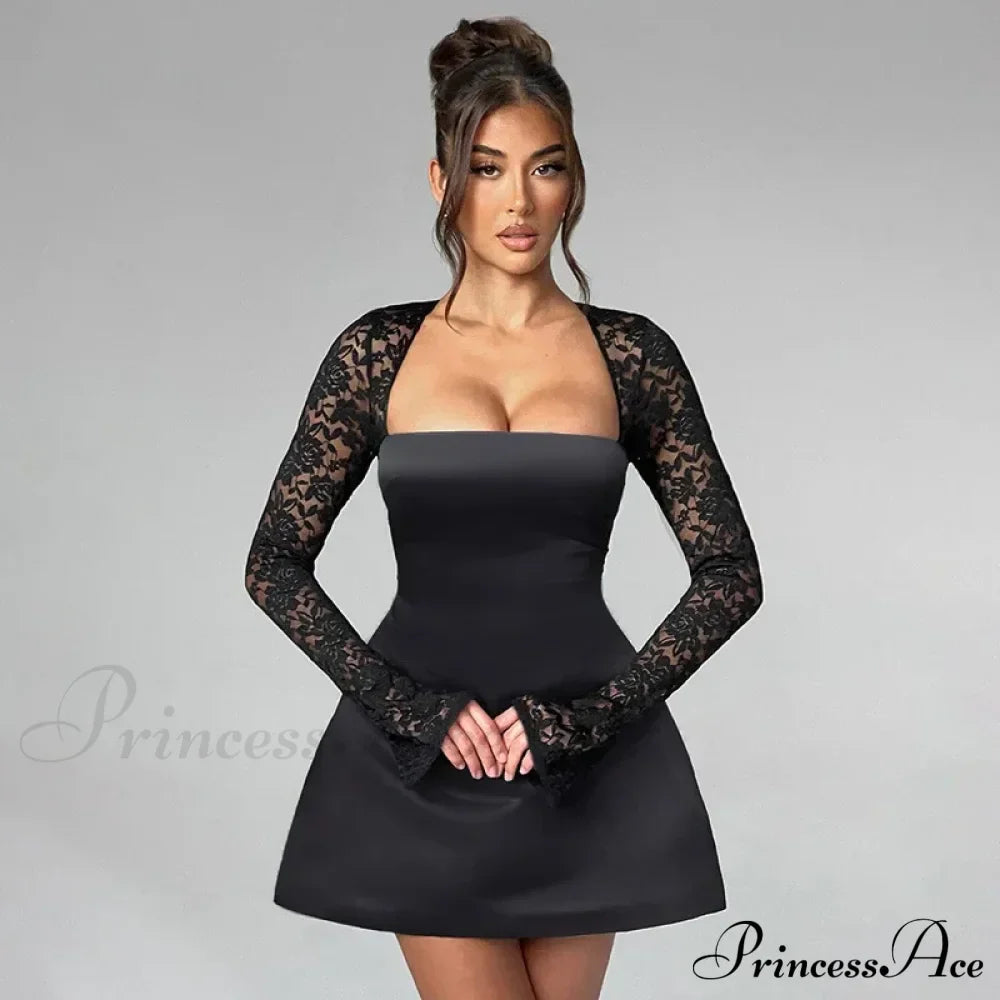 Lace Long Stylish Sleeve Mini Dress image 5