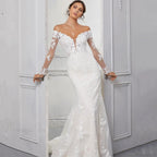 Lace Mermaid Long Train Wedding Dress image 1