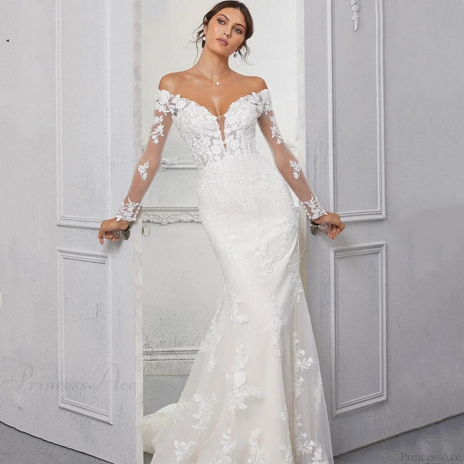 Lace Mermaid Long Train Wedding Dress image 1