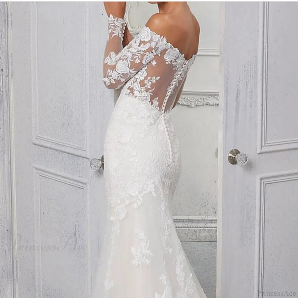 Lace Mermaid Long Train Wedding Dress image 2