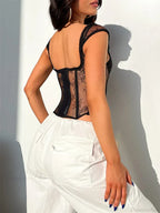 Lace Mesh Sheer Sleeveless V-neck Crop Top image 6