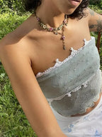 Lace Mesh Y2K Strapless See-through Tube Crop Top image 2