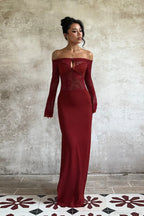 Lace Off Shoulder Elegant Bodycon Maxi Dress image 2