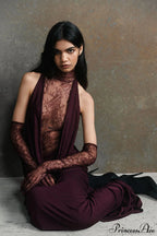 Lace Panel Halterneck Deep V Ruched Party Dress image 1