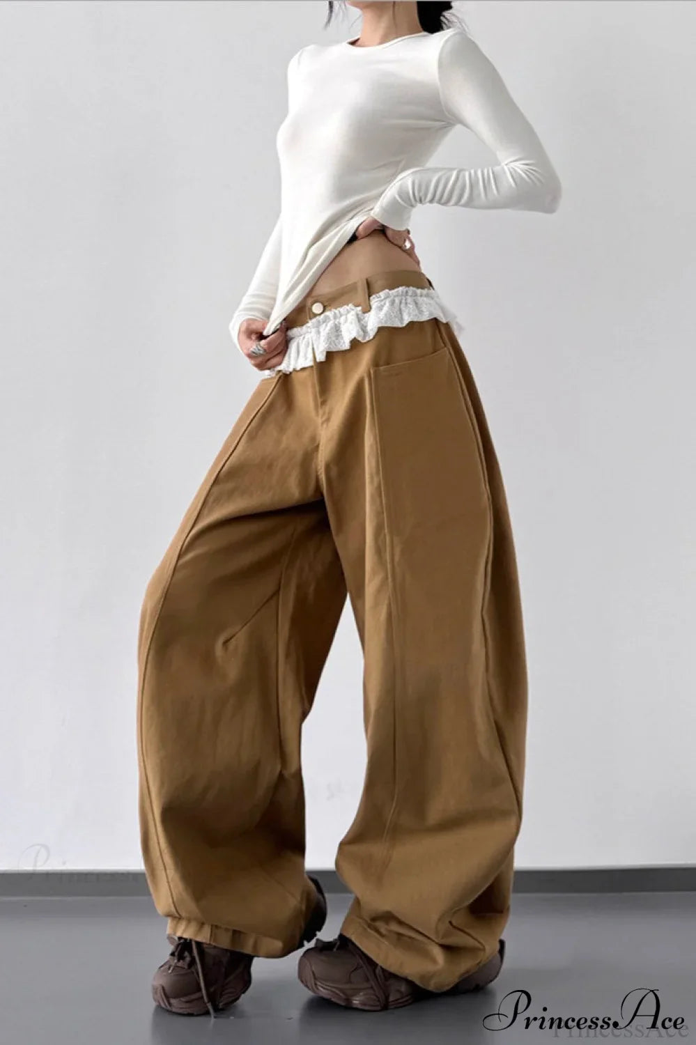 Lace Panel High Waist Wide Leg Jeans image 4