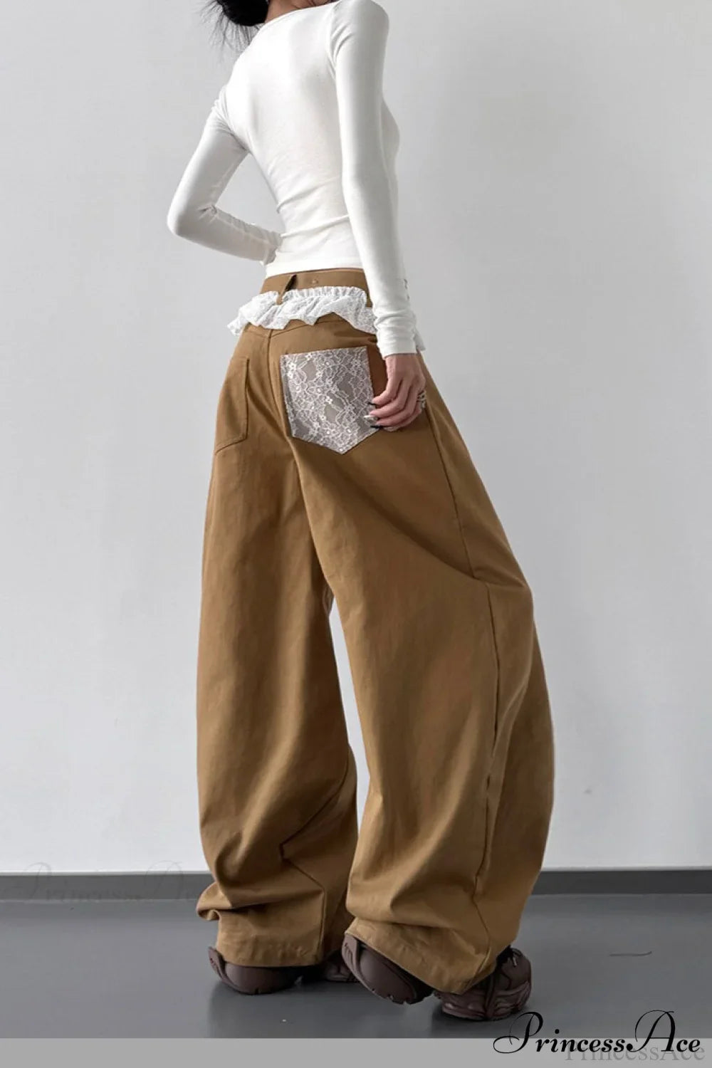 Lace Panel High Waist Wide Leg Jeans image 2