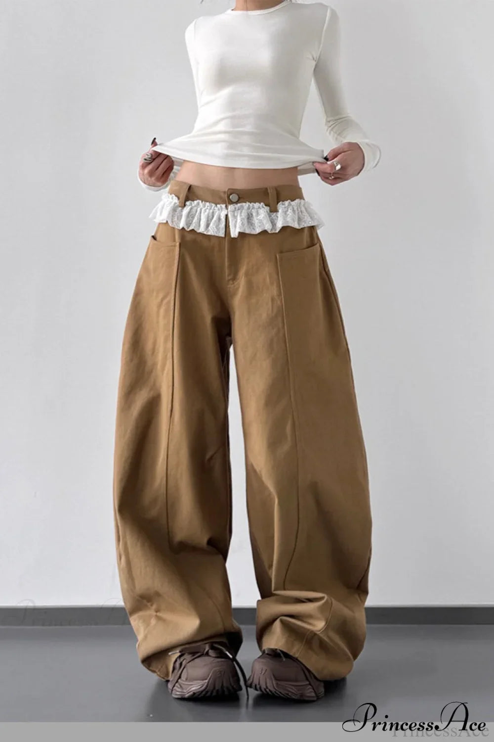 Lace Panel High Waist Wide Leg Jeans image 3