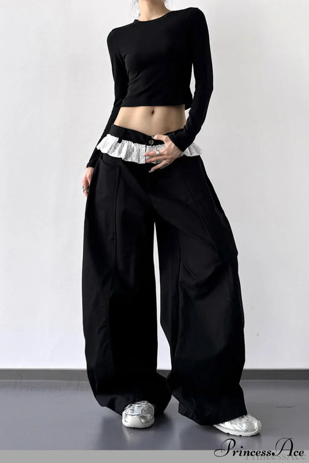 Lace Panel High Waist Wide Leg Jeans image 7