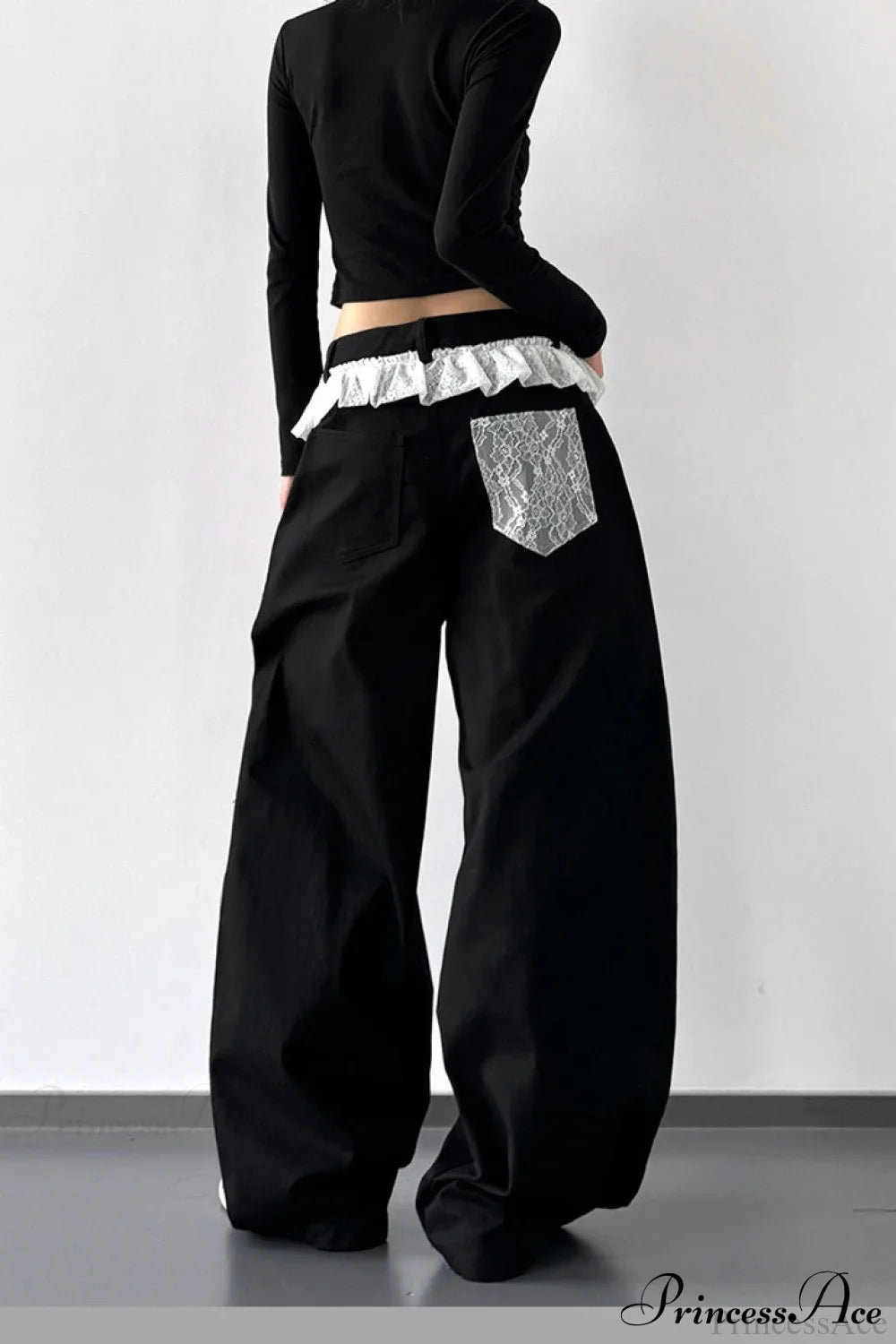 Lace Panel High Waist Wide Leg Jeans image 6