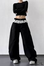 Lace Panel High Waist Wide Leg Jeans image 5