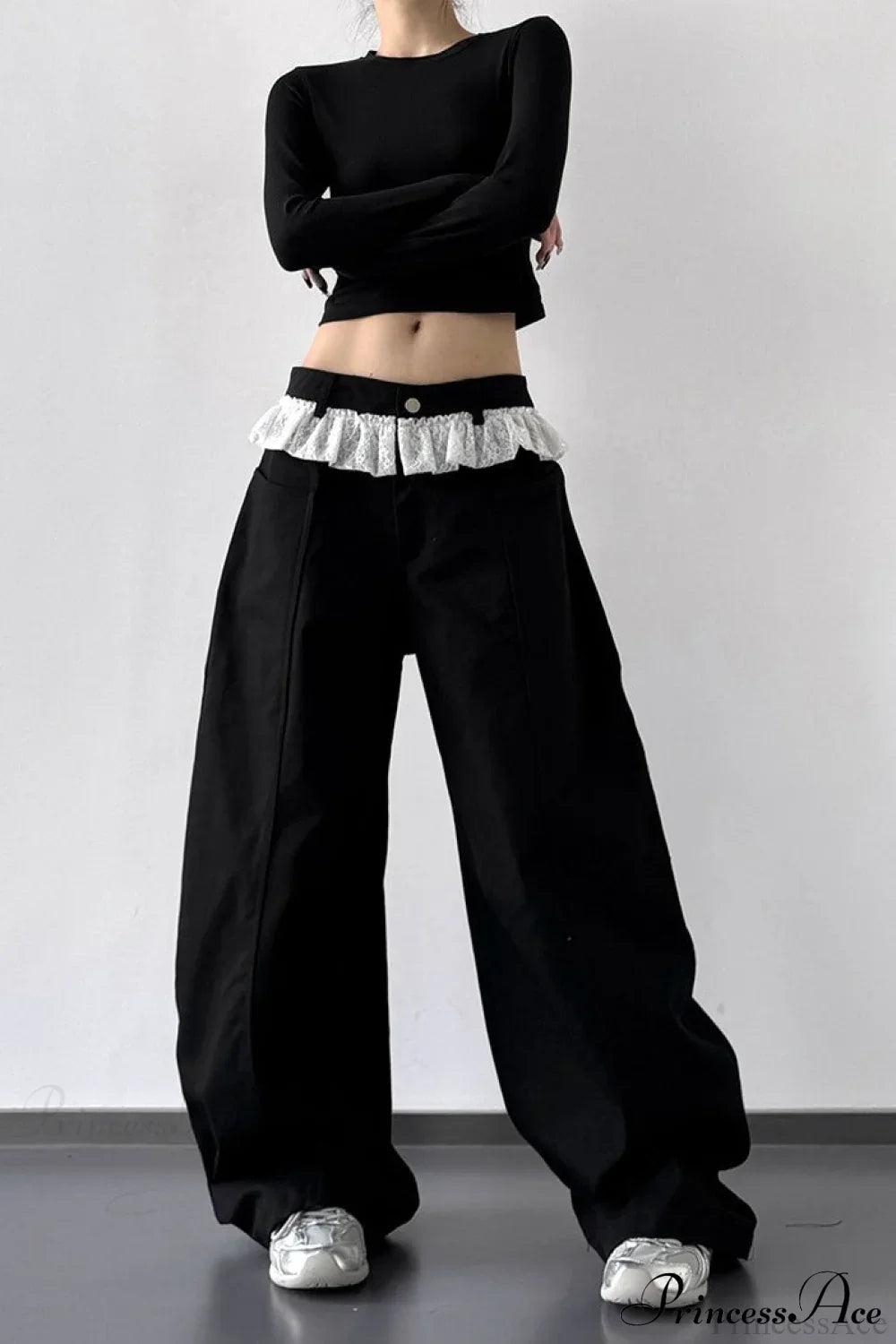 Lace Panel High Waist Wide Leg Jeans image 5
