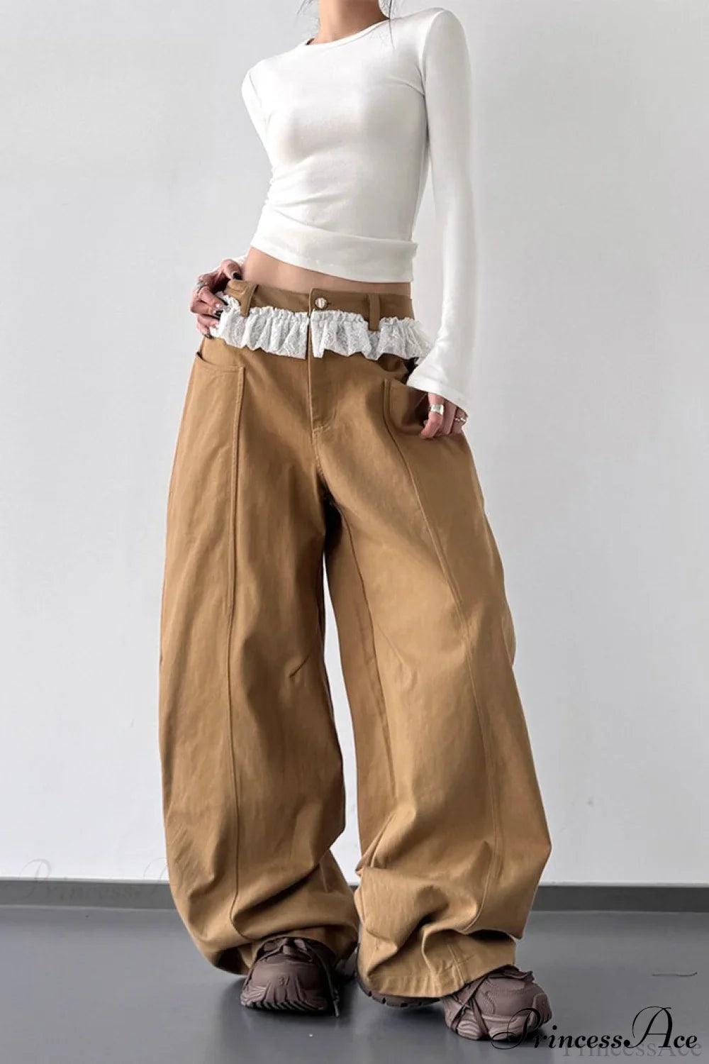 Lace Panel High Waist Wide Leg Jeans image 1