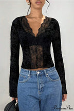 Lace Panel Leopard Slim Flared Sleeve Long Sleeve Tee image 4