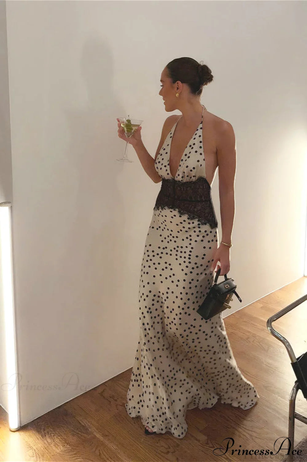 Lace Panel Polka Dot Eyelet Slip Maxi Dress image 4