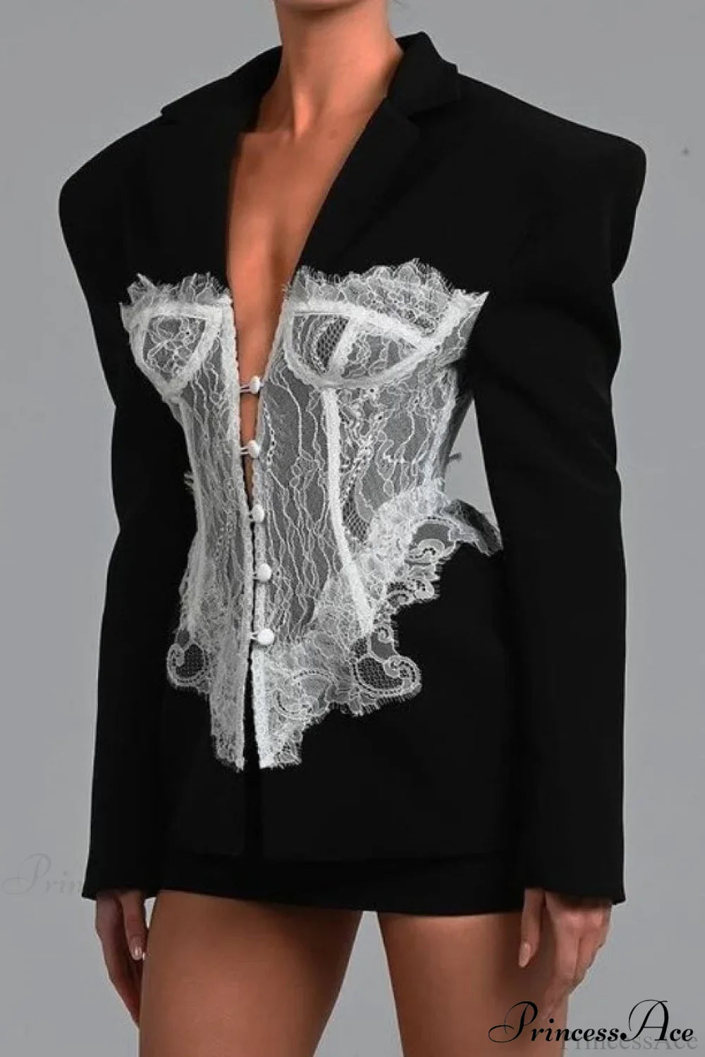 Lace Panel Sexy Fitted Shoulder Blazer image 6