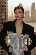 Lace Panel Sexy Fitted Shoulder Blazer image 1