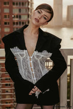 Lace Panel Sexy Fitted Shoulder Blazer image 2