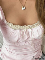 Lace Paneled Graceful Denim Corset Top image 1