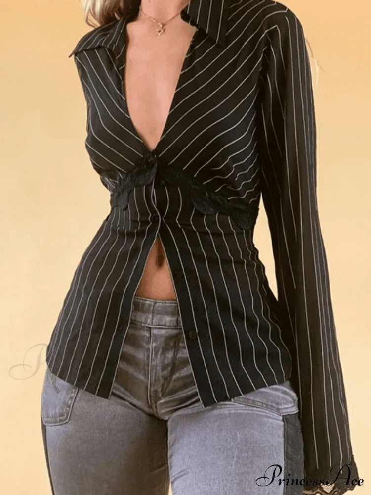 Lace Paneled Long Trendy Sleeve Blouse image 2