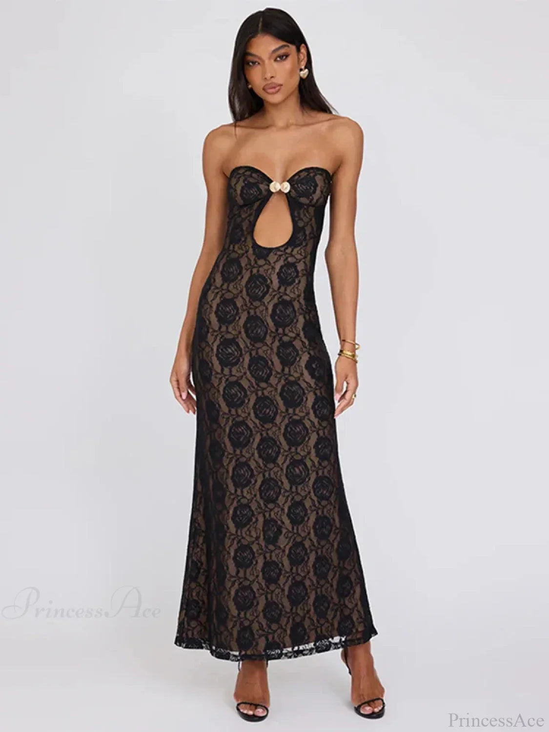 Lace Party Strapless Bodycon Long Floral Dress image 2