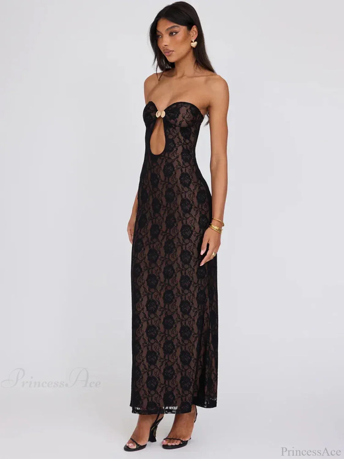 Lace Party Strapless Bodycon Long Floral Dress image 3