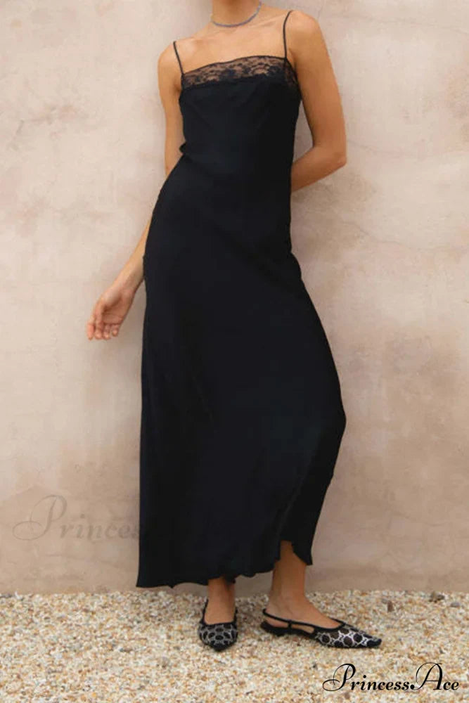 Lace Patchwork Cami Dress in Black image 3