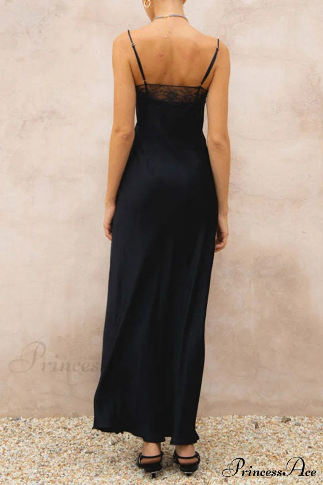 Lace Patchwork Cami Dress in Black image 4