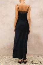 Lace Patchwork Cami Dress in Black image 4
