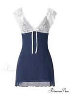Lace Patchwork Deep V neck Sleeveless Strap Mini Dress image 6