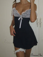 Lace Patchwork Deep V neck Sleeveless Strap Mini Dress image 3