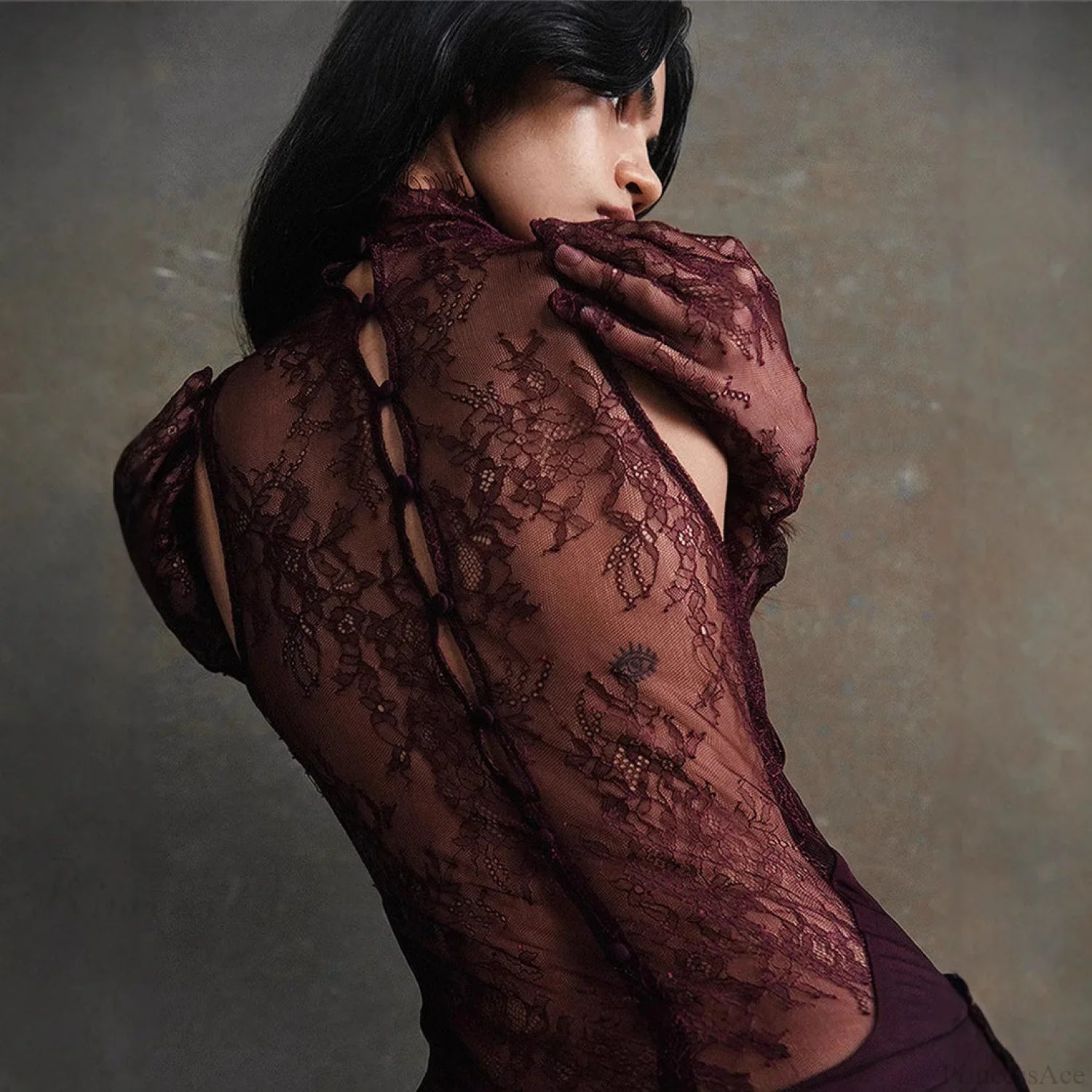 Lace Patchwork Deep V Ruched Prom Dress image 2