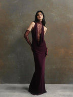 Lace Patchwork Deep V Ruched Prom Dress image 4