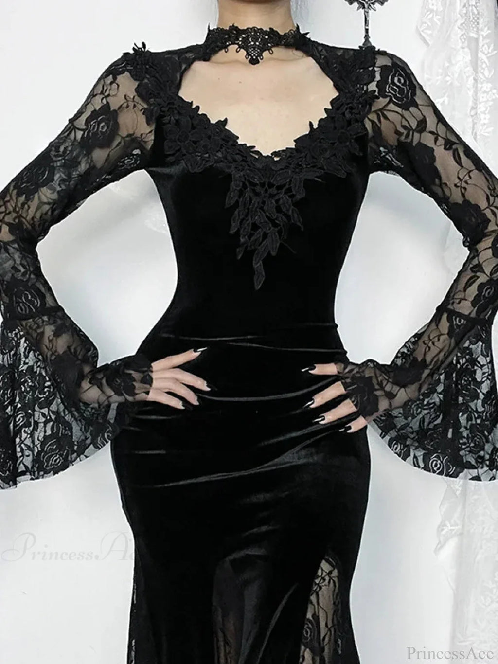 Lace Patchwork Flare Sleeve Maxi Dress image 3