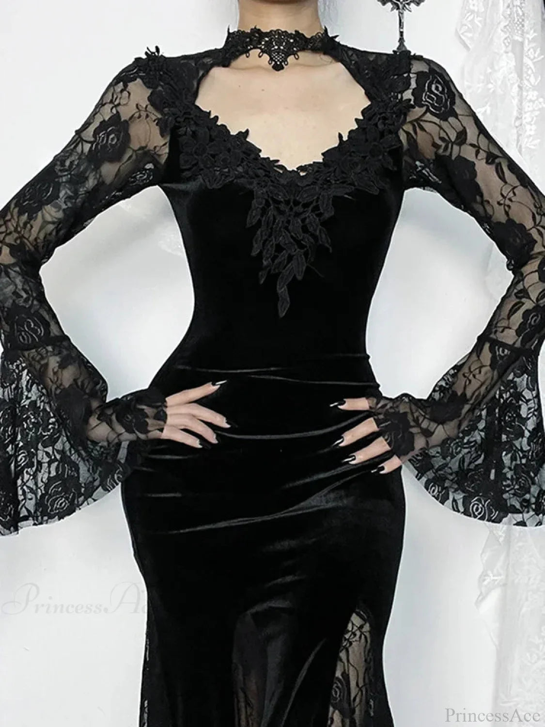 Lace Patchwork Flare Sleeve Maxi Dress image 3
