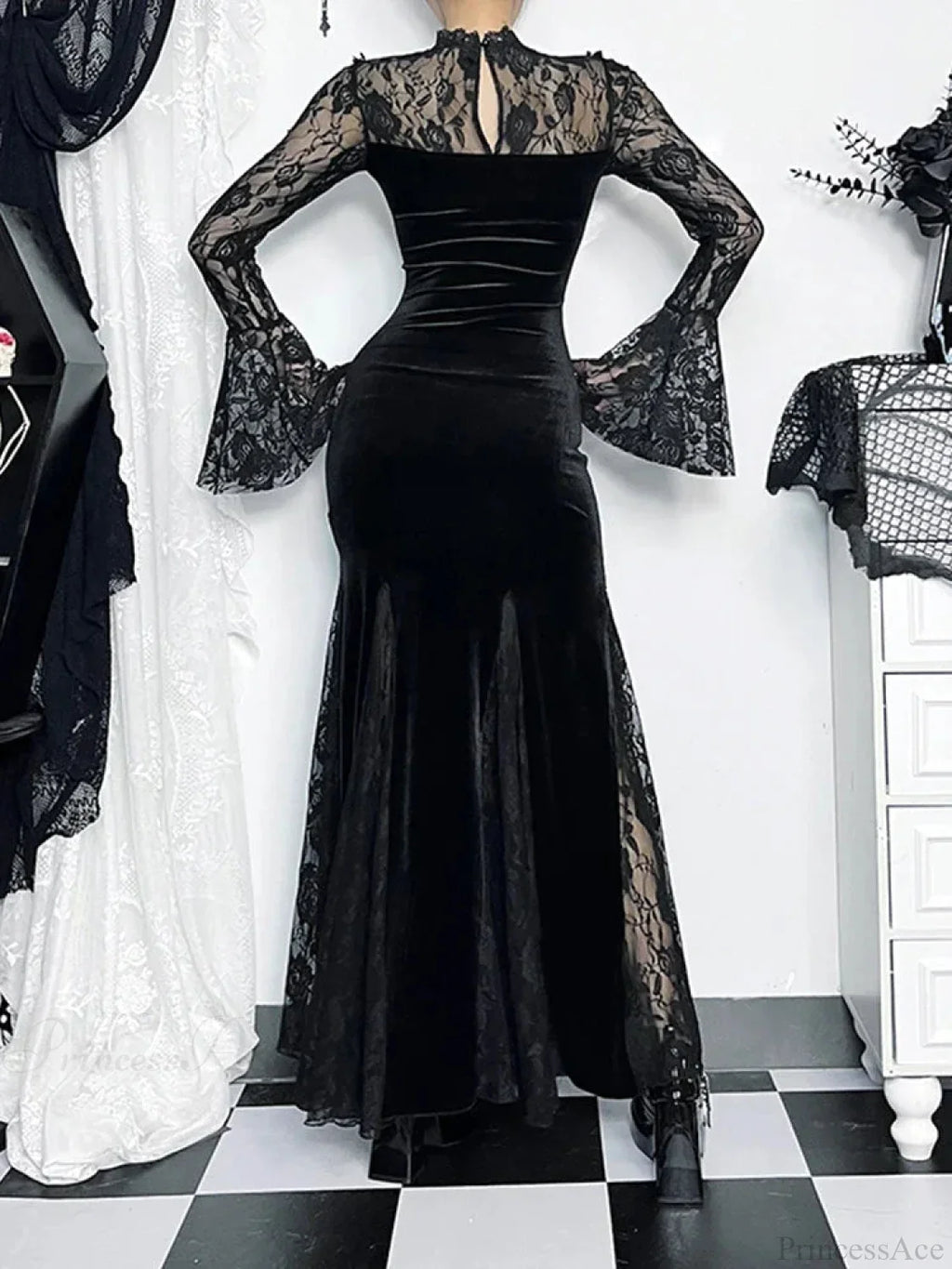 Lace Patchwork Flare Sleeve Maxi Dress image 5